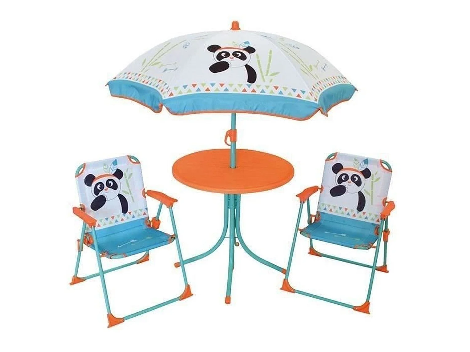 Fun House Kinder Garten Set Panda 4-teilig (Tisch, 2 Klappstühle, Sonnenschirm)