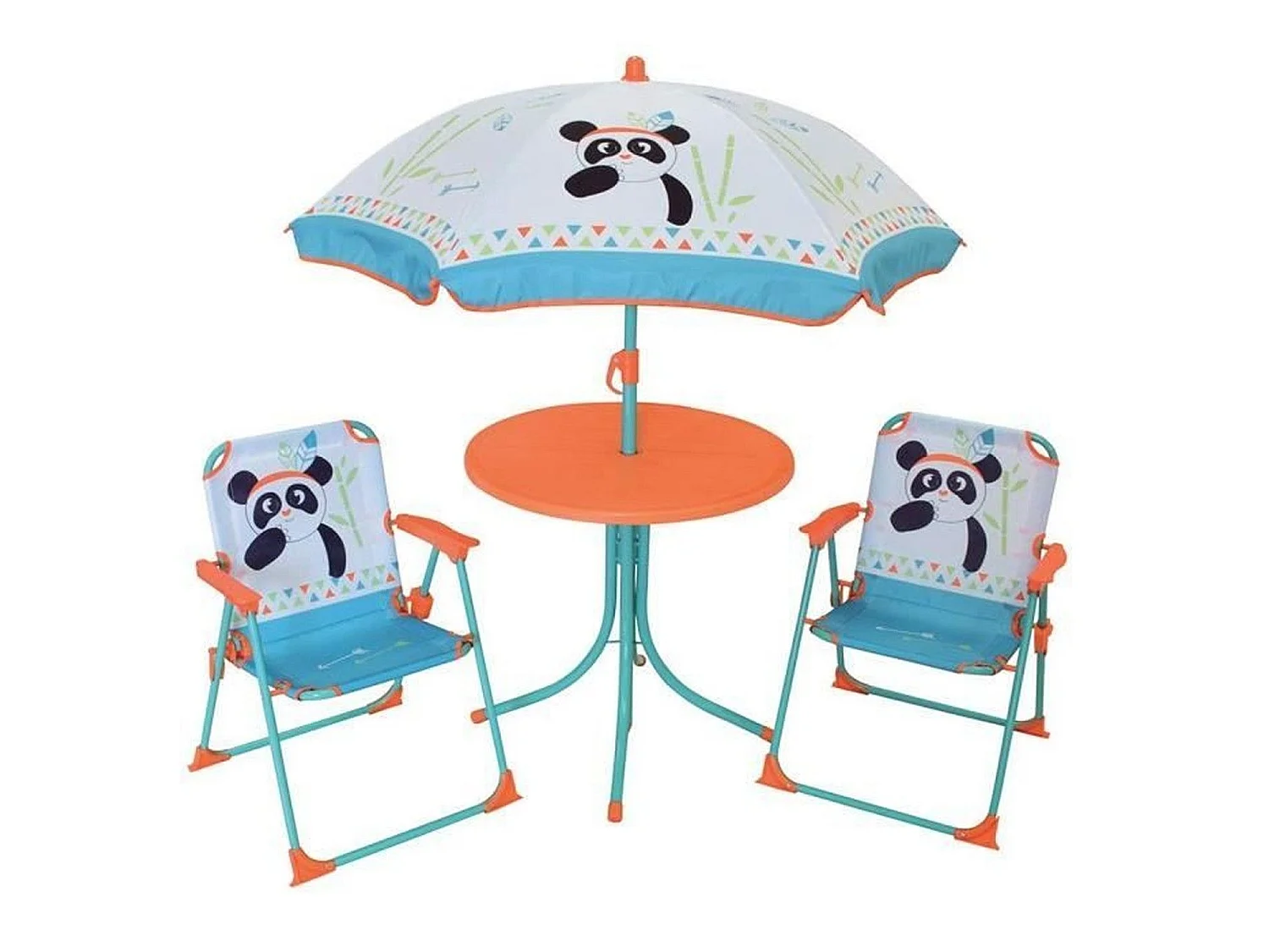 Fun House Kinder Garten Set Panda 4-teilig (Tisch, 2 Klappstühle, Sonnenschirm)