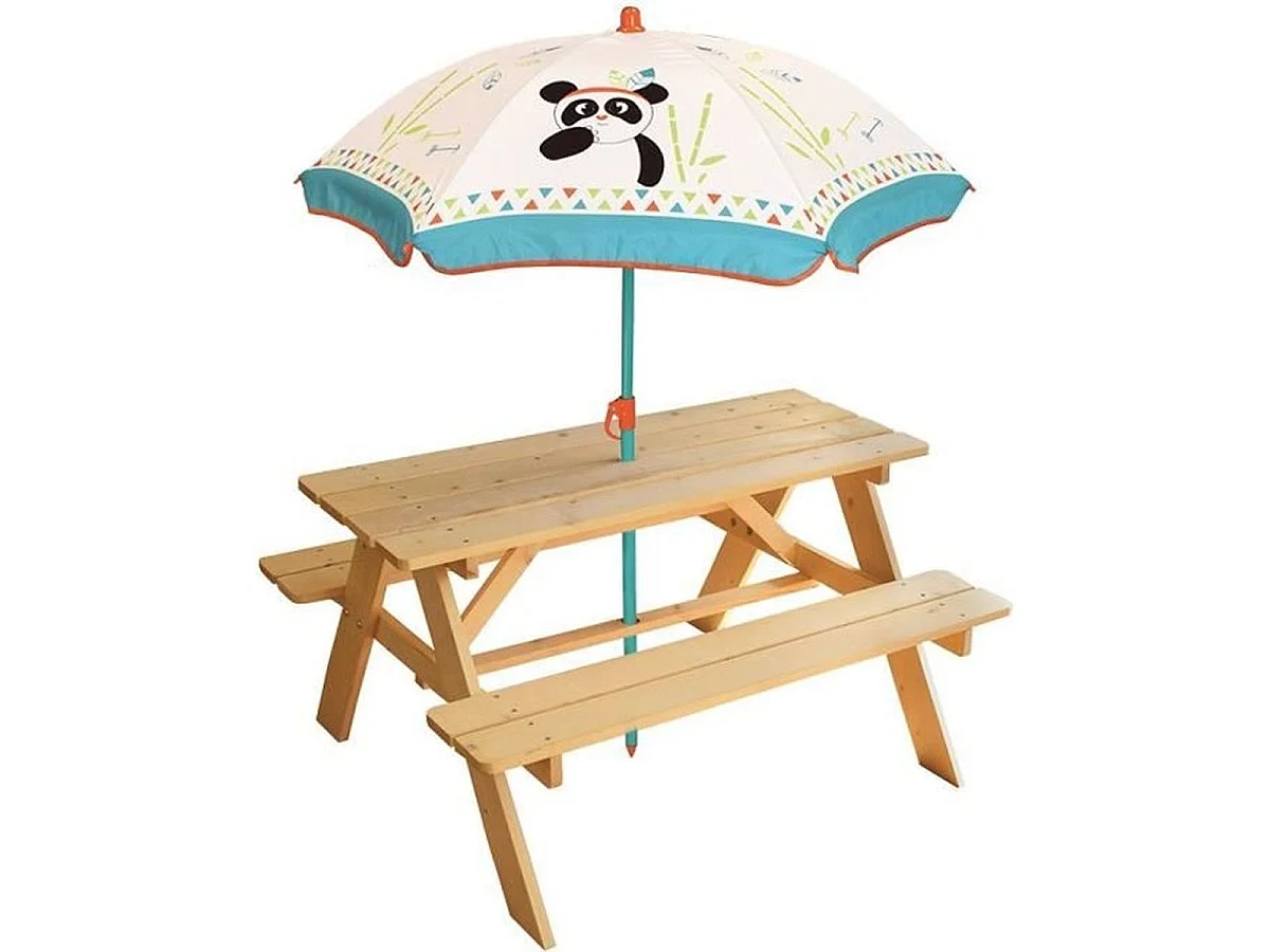FUN HOUSE INDIAN PANDA - Table de pique-nique enfant en bois avec parasol