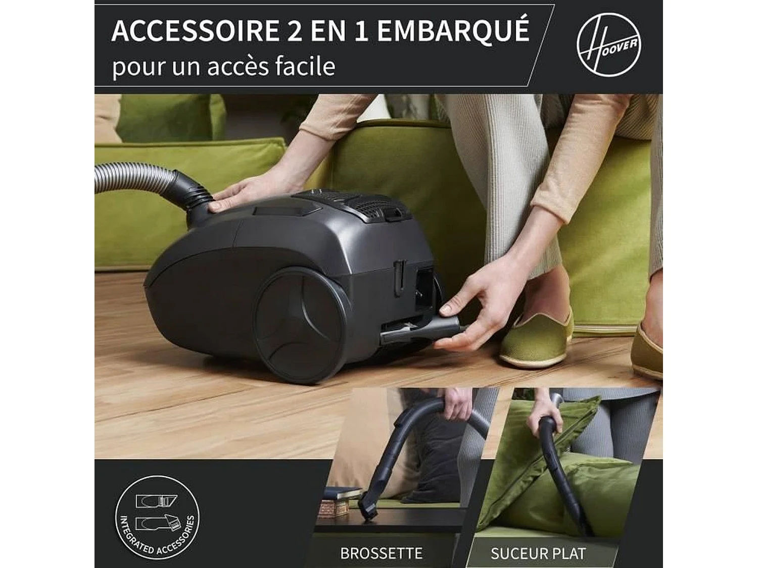 Aspiradora cilíndrica compacta y potente sin bolsa HE1 - Capacidad de 2,5 L - Ideal para suelos duros y alfombras