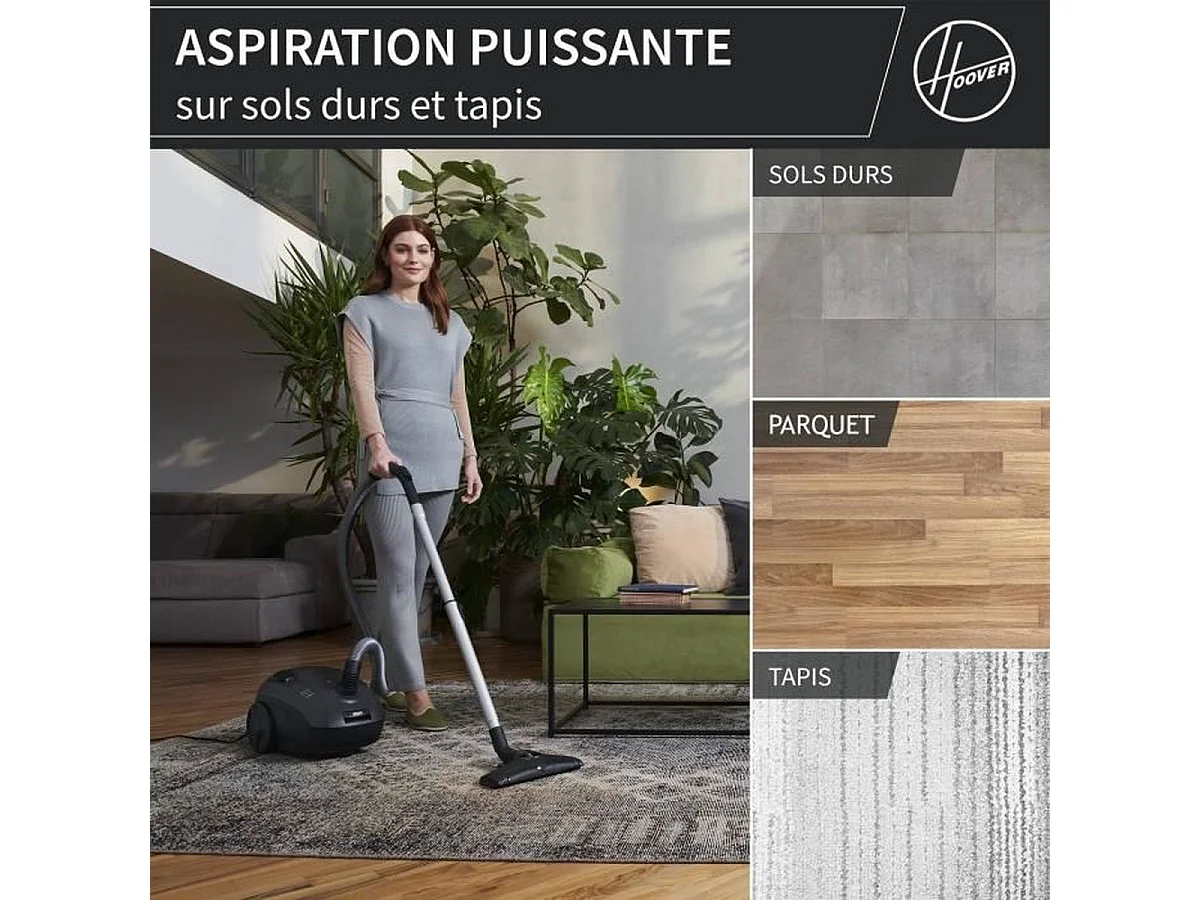 Aspiradora cilíndrica compacta y potente sin bolsa HE1 - Capacidad de 2,5 L - Ideal para suelos duros y alfombras