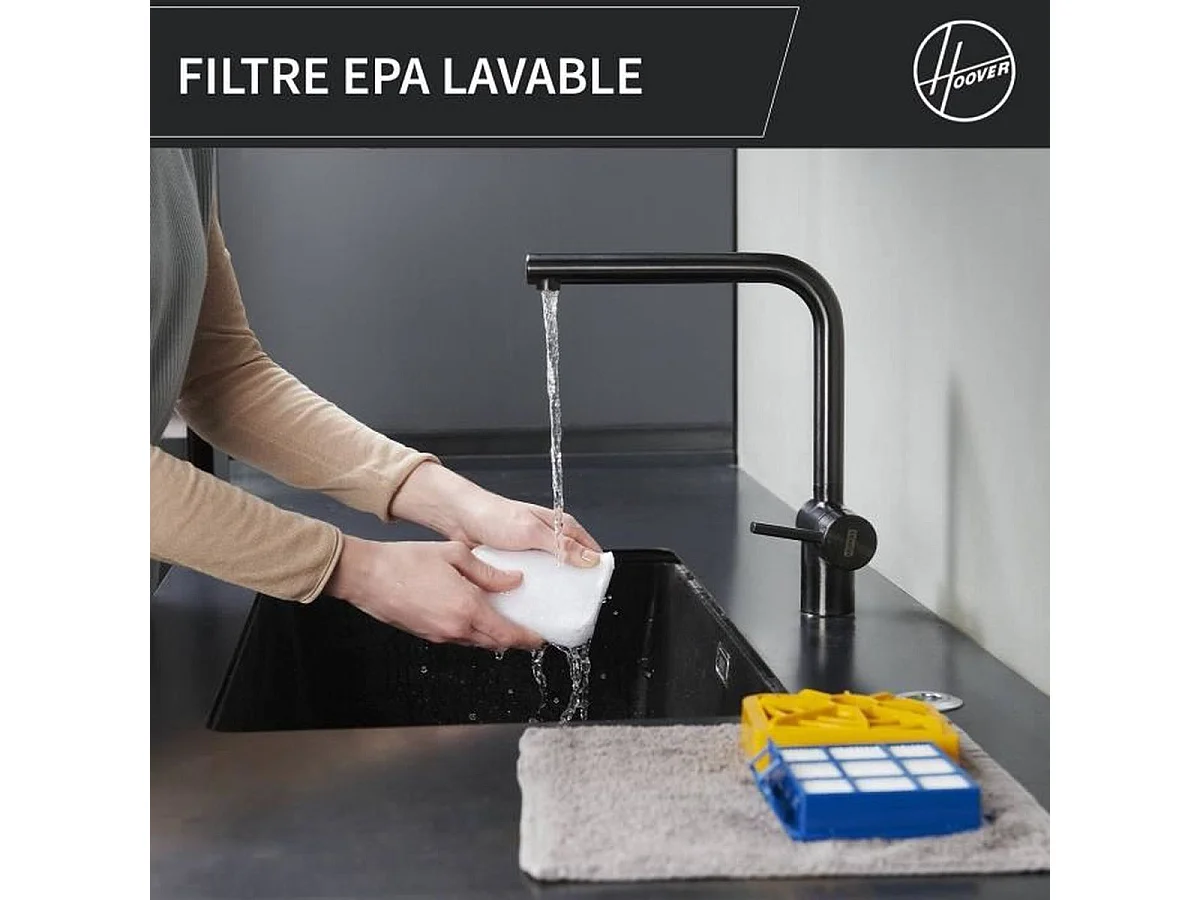 Aspiradora cilíndrica compacta y potente sin bolsa HE1 - Capacidad de 2,5 L - Ideal para suelos duros y alfombras