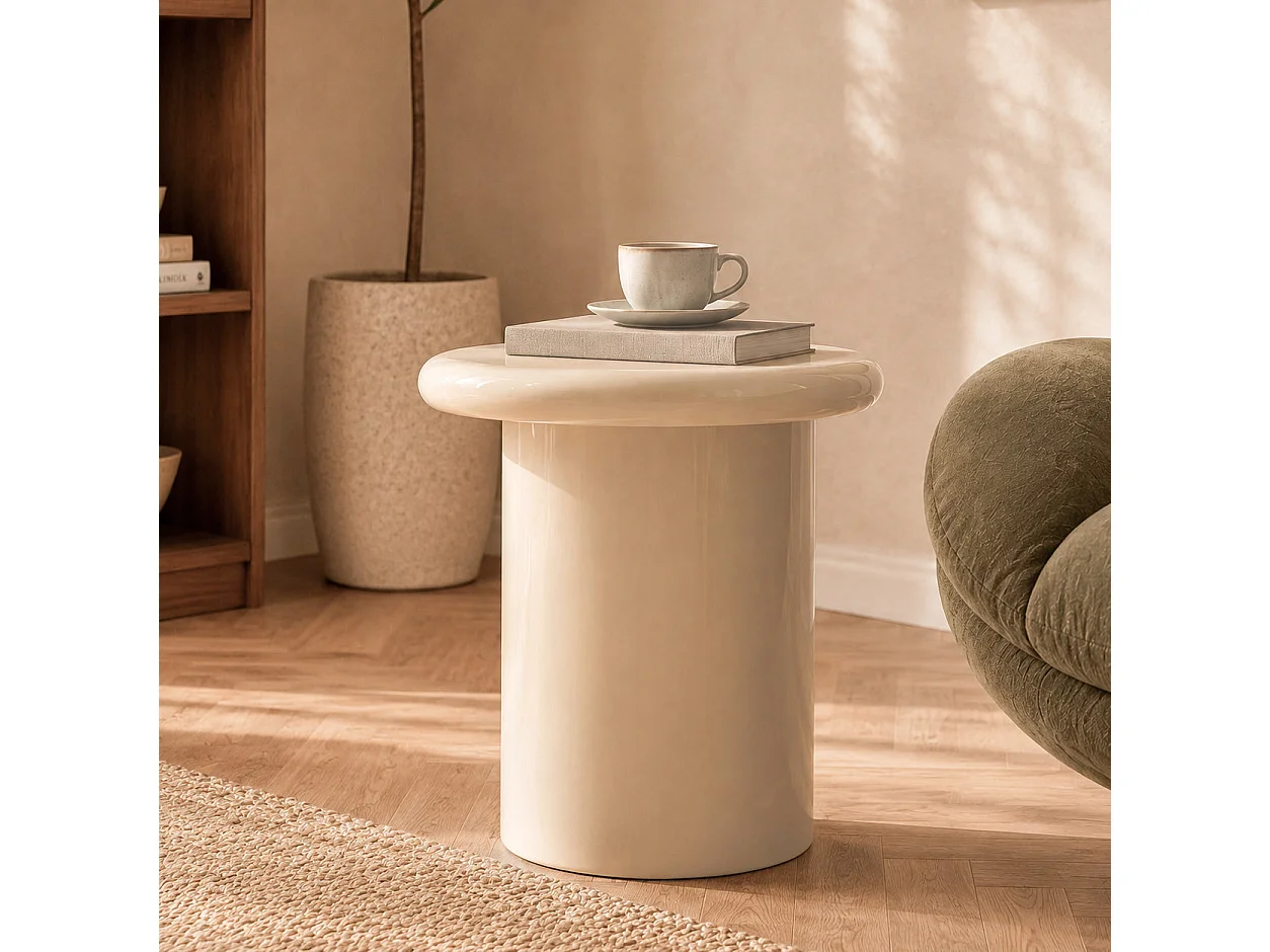 Tavolino laccato bianco in MDF, D50 cm - Apoline
