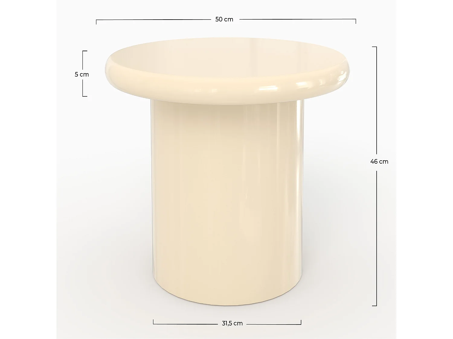 Tavolino laccato bianco in MDF, D50 cm - Apoline