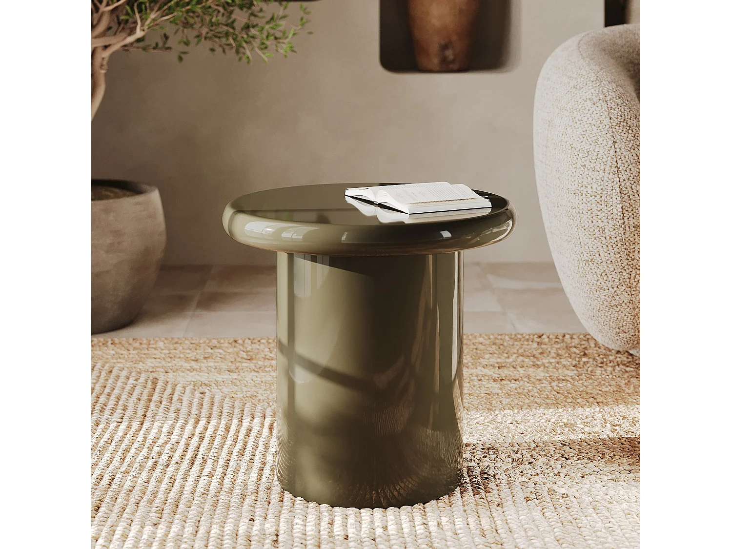 Tavolino laccato verde kaki in MDF D50 cm - Apoline