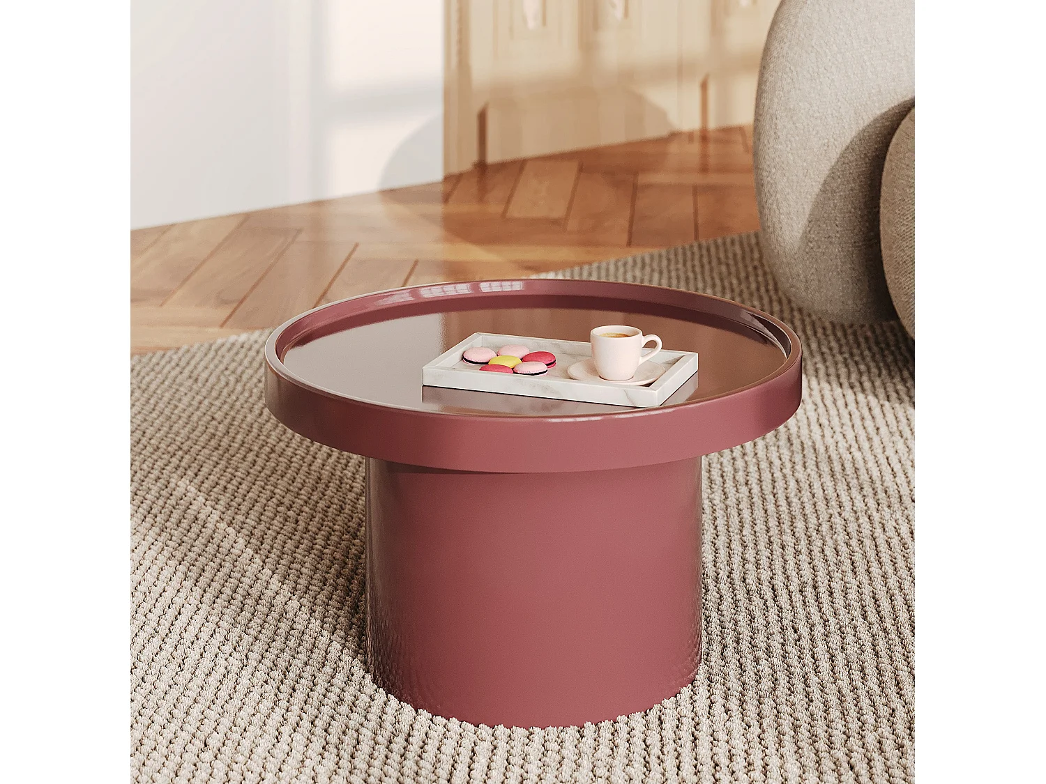 Mesa auxiliar lacada en rojo frambuesa de MDF, D50 cm - Nora