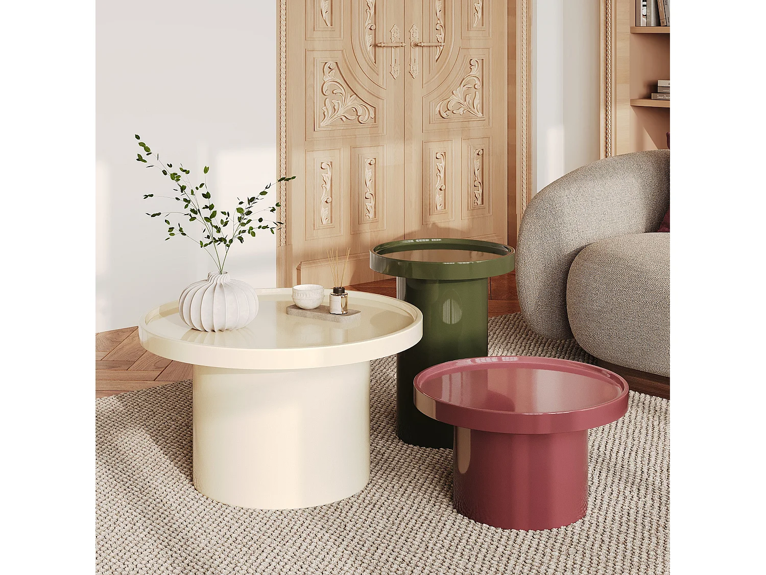 Mesa auxiliar lacada en rojo frambuesa de MDF, D50 cm - Nora