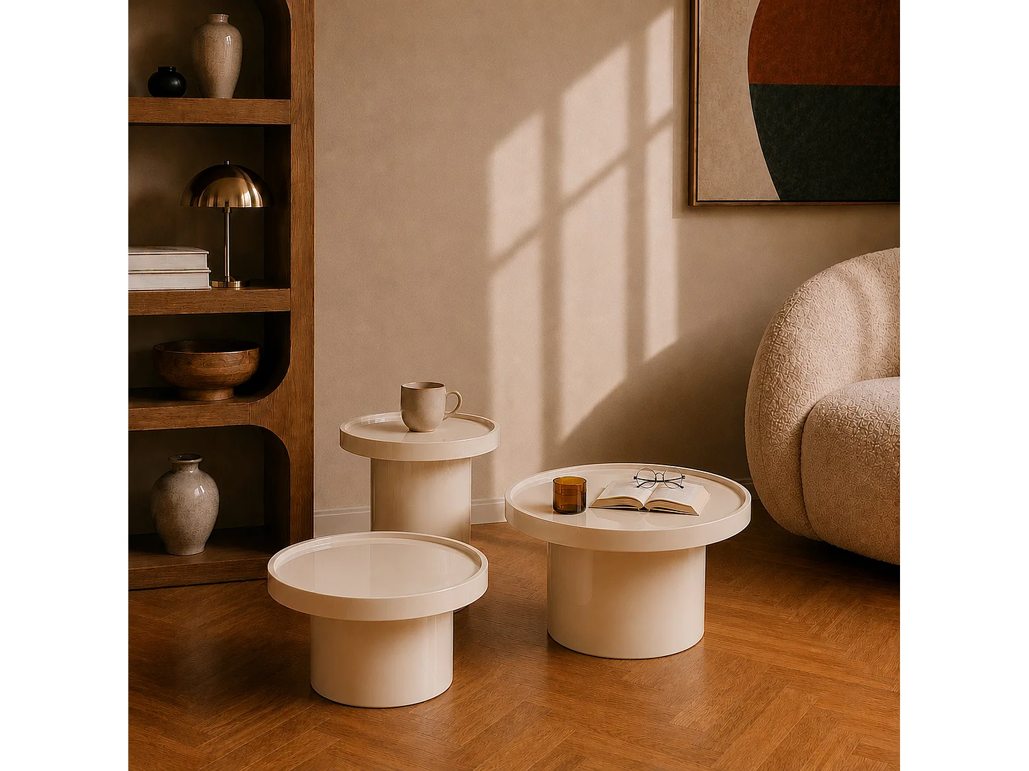 Mesa auxiliar lacada blanca en MDF, D50 cm - Nora