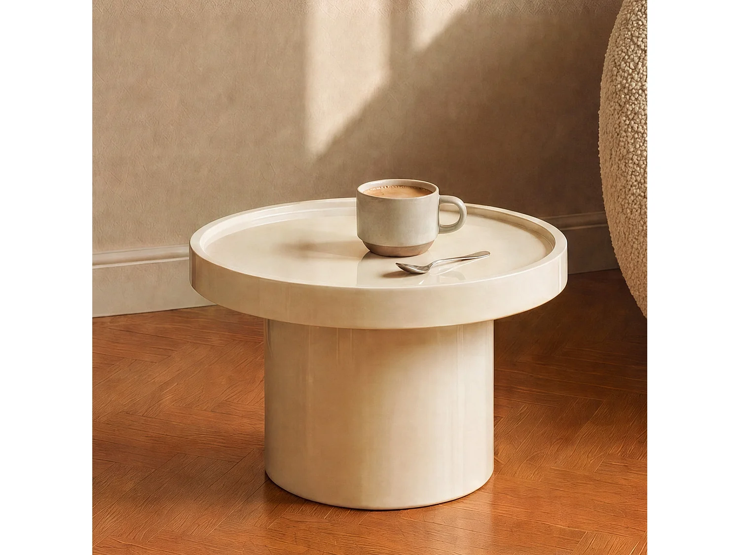 Mesa auxiliar lacada blanca en MDF, D50 cm - Nora