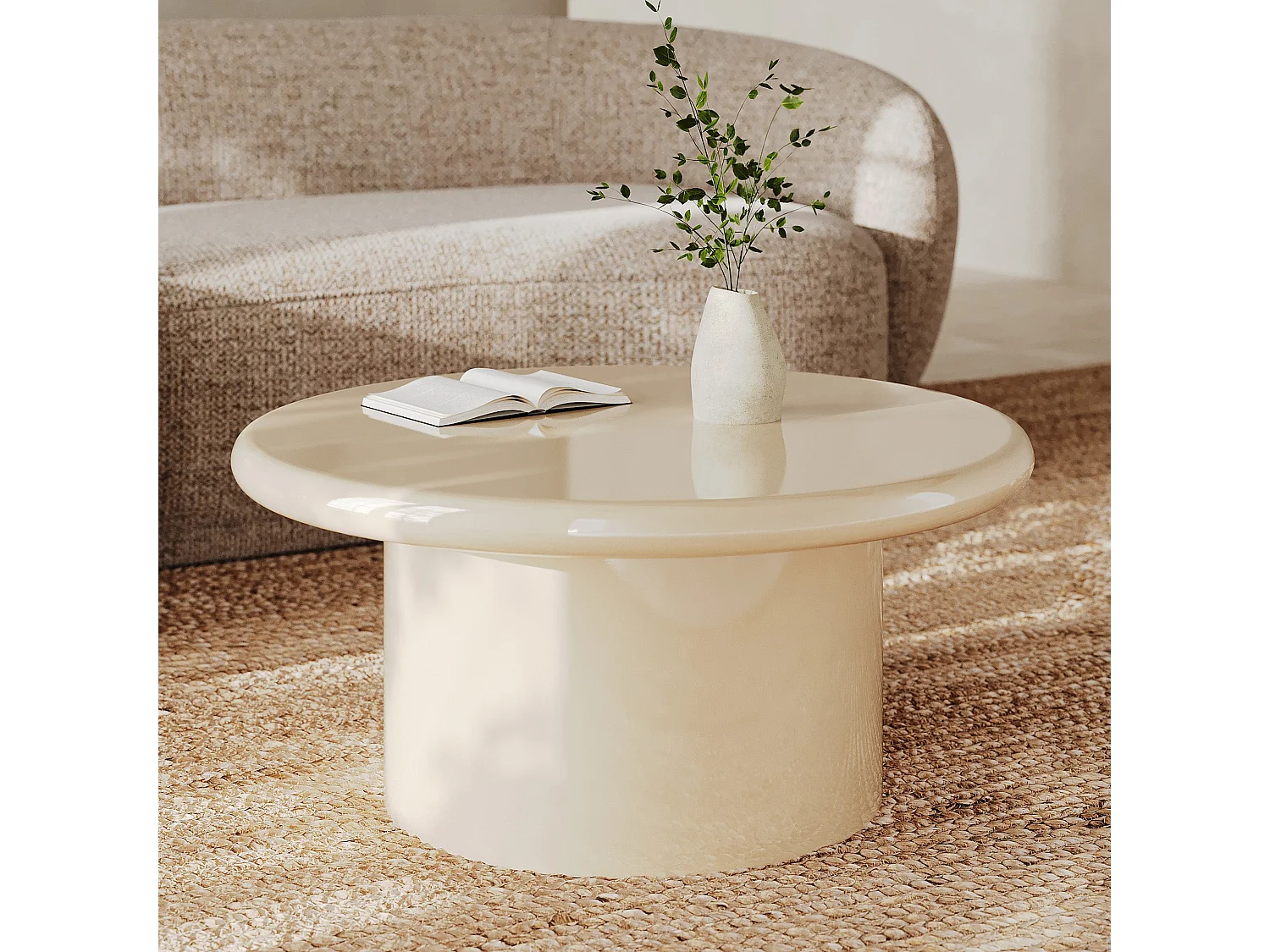 Tavolino laccato bianco in MDF, D80 cm - Apoline