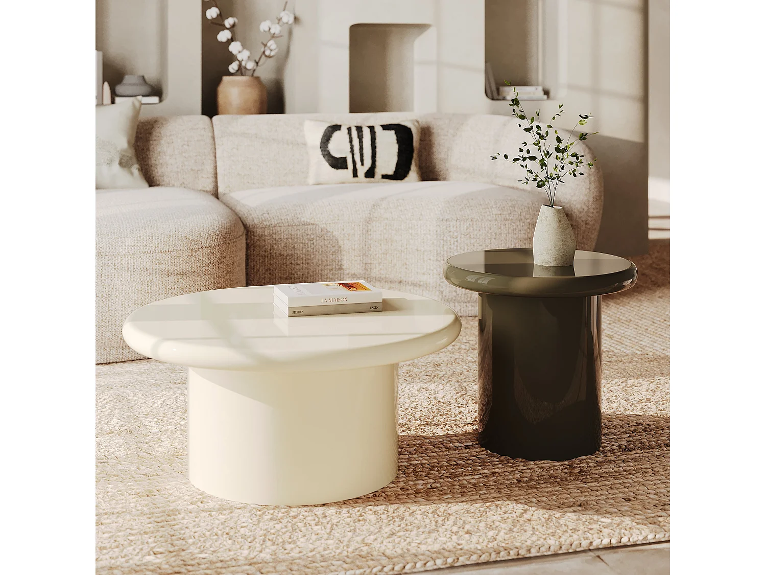 Tavolino laccato bianco in MDF, D80 cm - Apoline