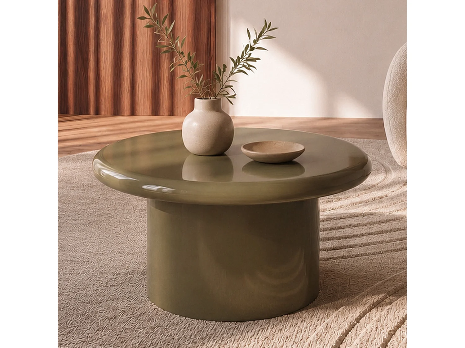 Tavolino laccato verde kaki in MDF, D80 cm - Apoline