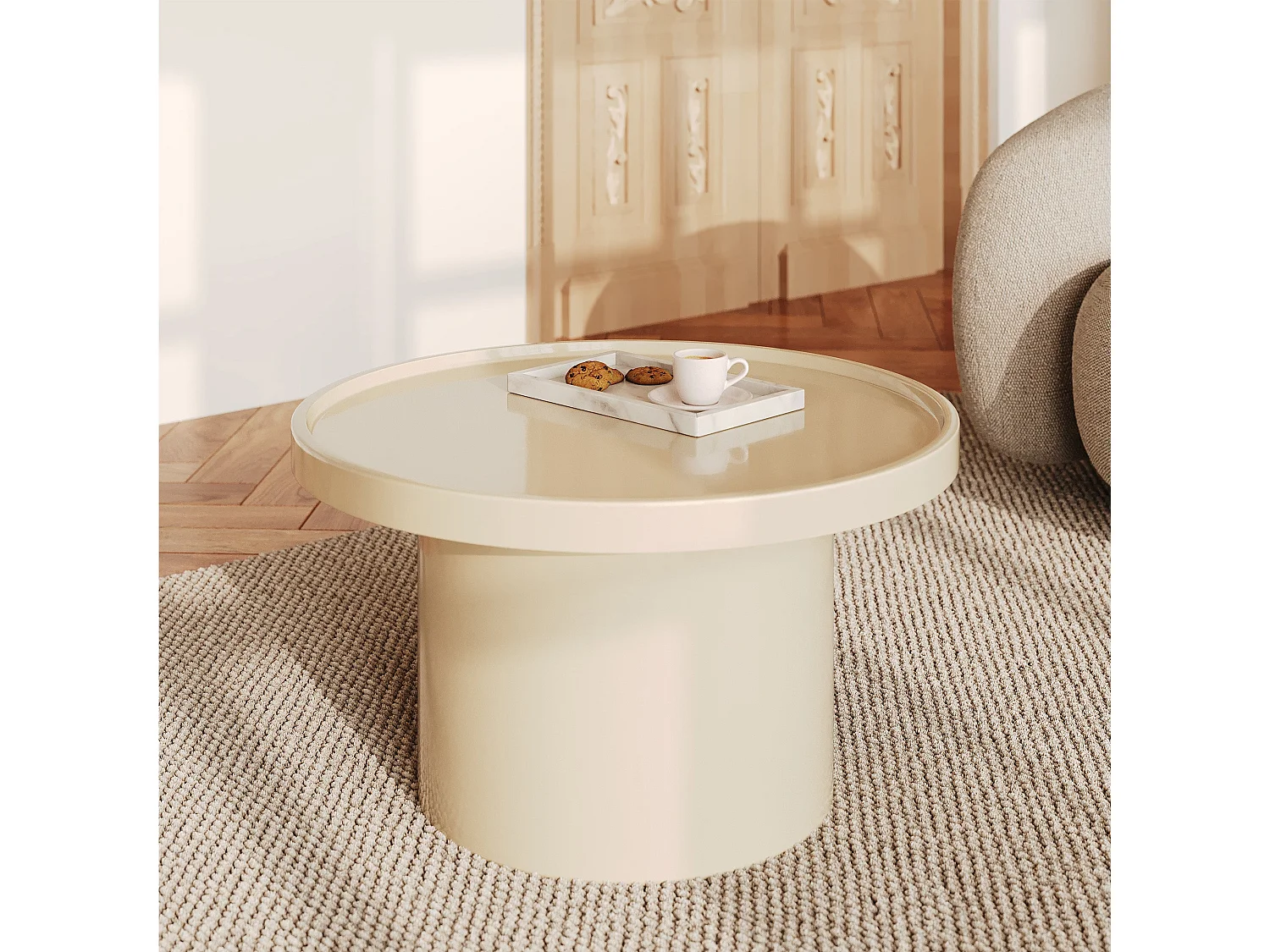 Tavolino bianco laccato in MDF, D70 cm - Nora
