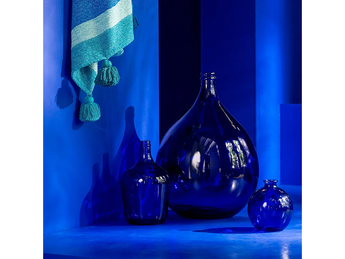 Vase Ballon en Verre "Stripe" 56cm Bleu
