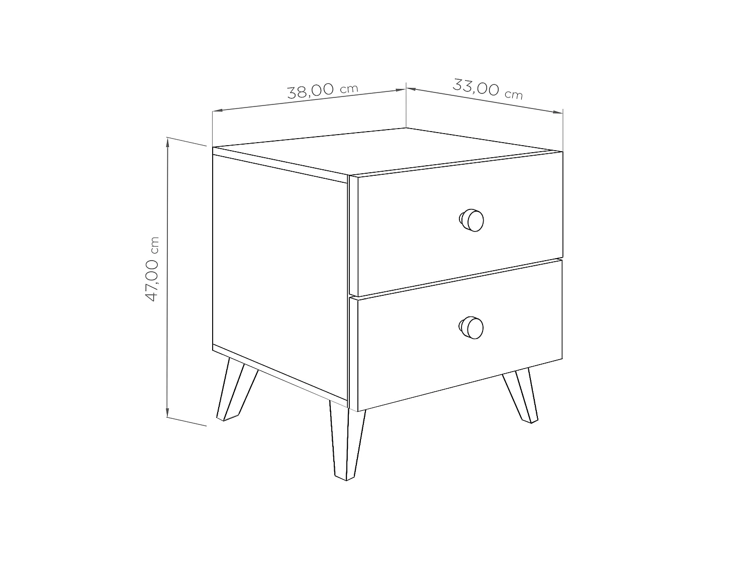 Nachttisch Nolan 38 cm Grau 2 Schubladen Metallgriffe