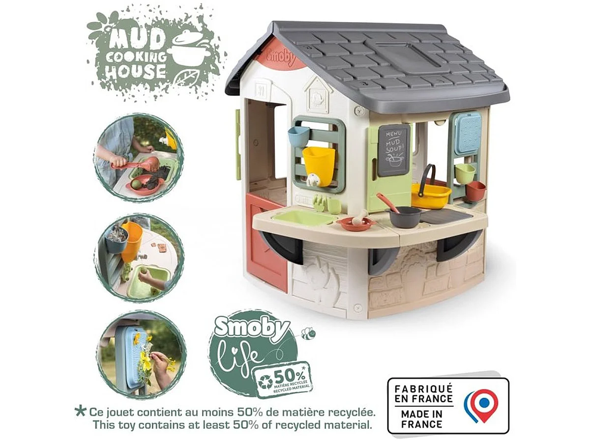 SMOBY Life Mud Cooking House - Cabane de jeu extérieure avec 16 accessoires, dès 2 ans