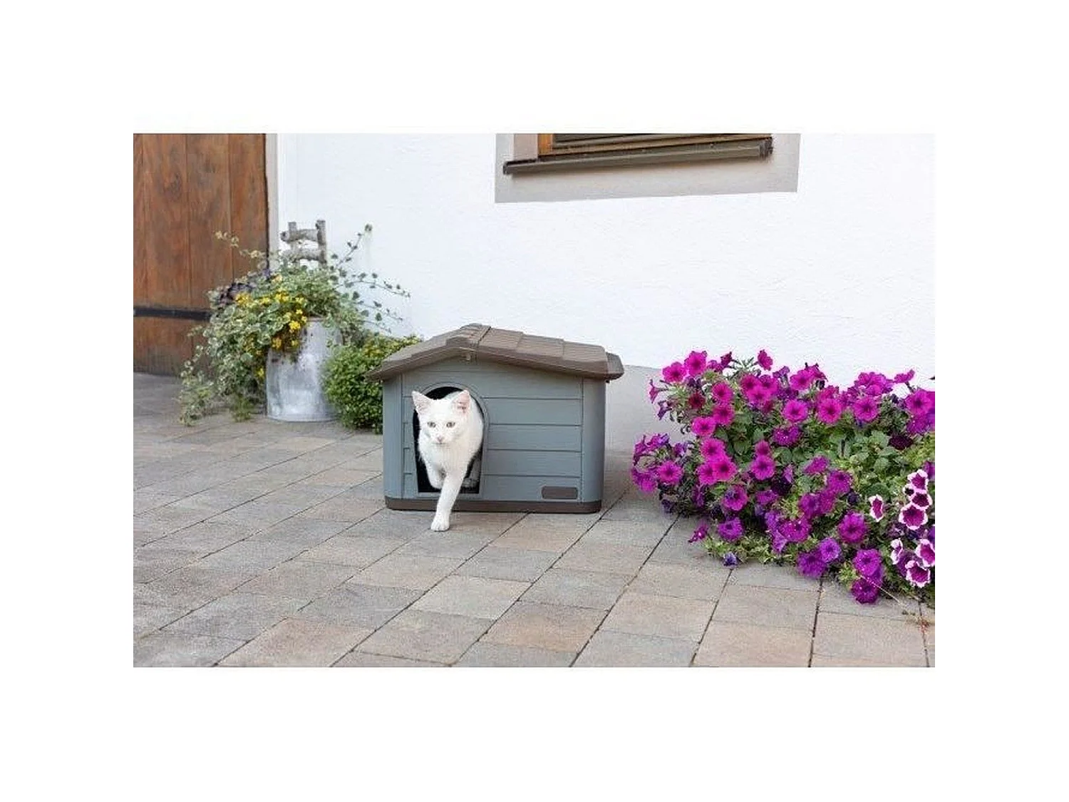 KERBL Paola Eco XL - Katzenhaus aus Recyceltem Kunststoff, 75 x 59 x 55 cm, Grau, Mediterraner Stil