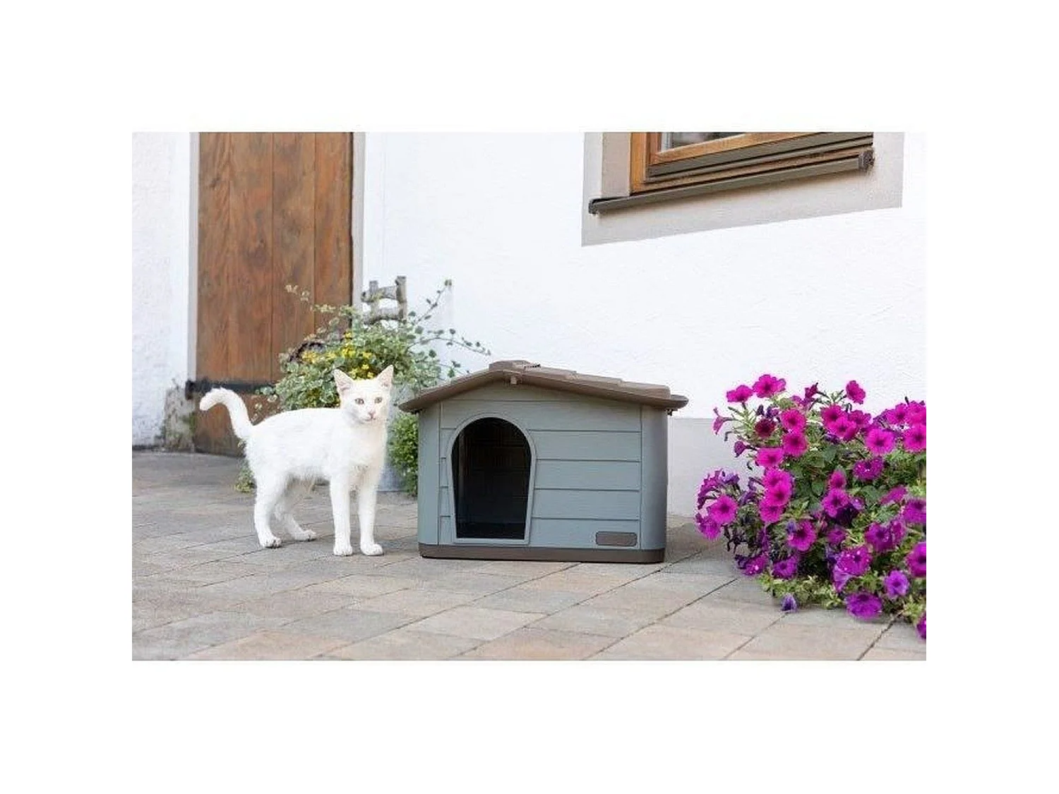 KERBL Paola Eco XL - Katzenhaus aus Recyceltem Kunststoff, 75 x 59 x 55 cm, Grau, Mediterraner Stil