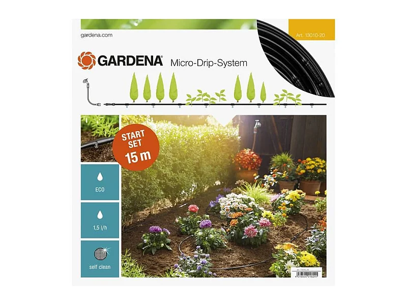 Gardena Micro-Drip-System Filas Plantadas S - Kit de Riego de 15m con Goteros de Superficie