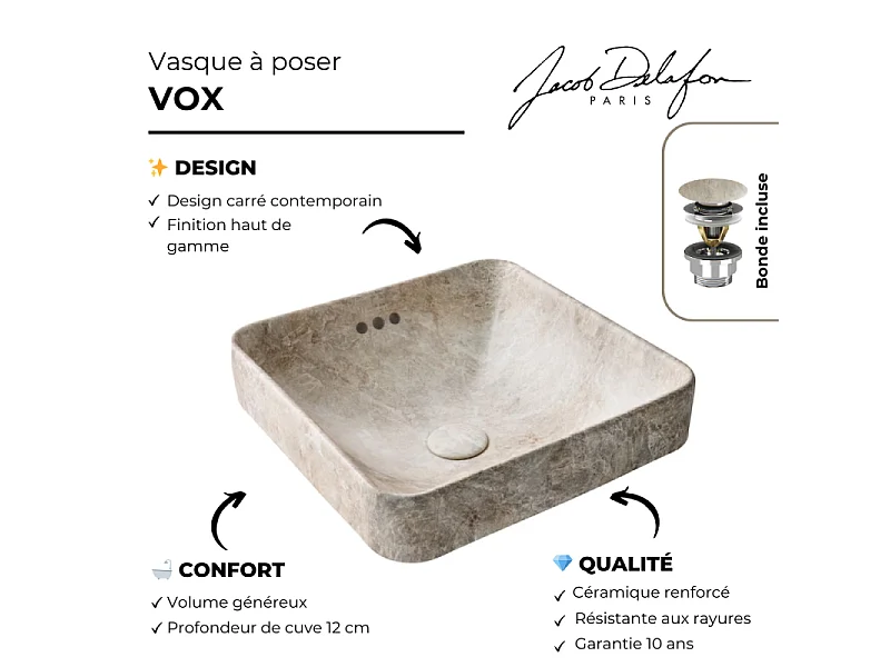 Vasque carrée à poser JACOB DELAFON Vox douceur minérale