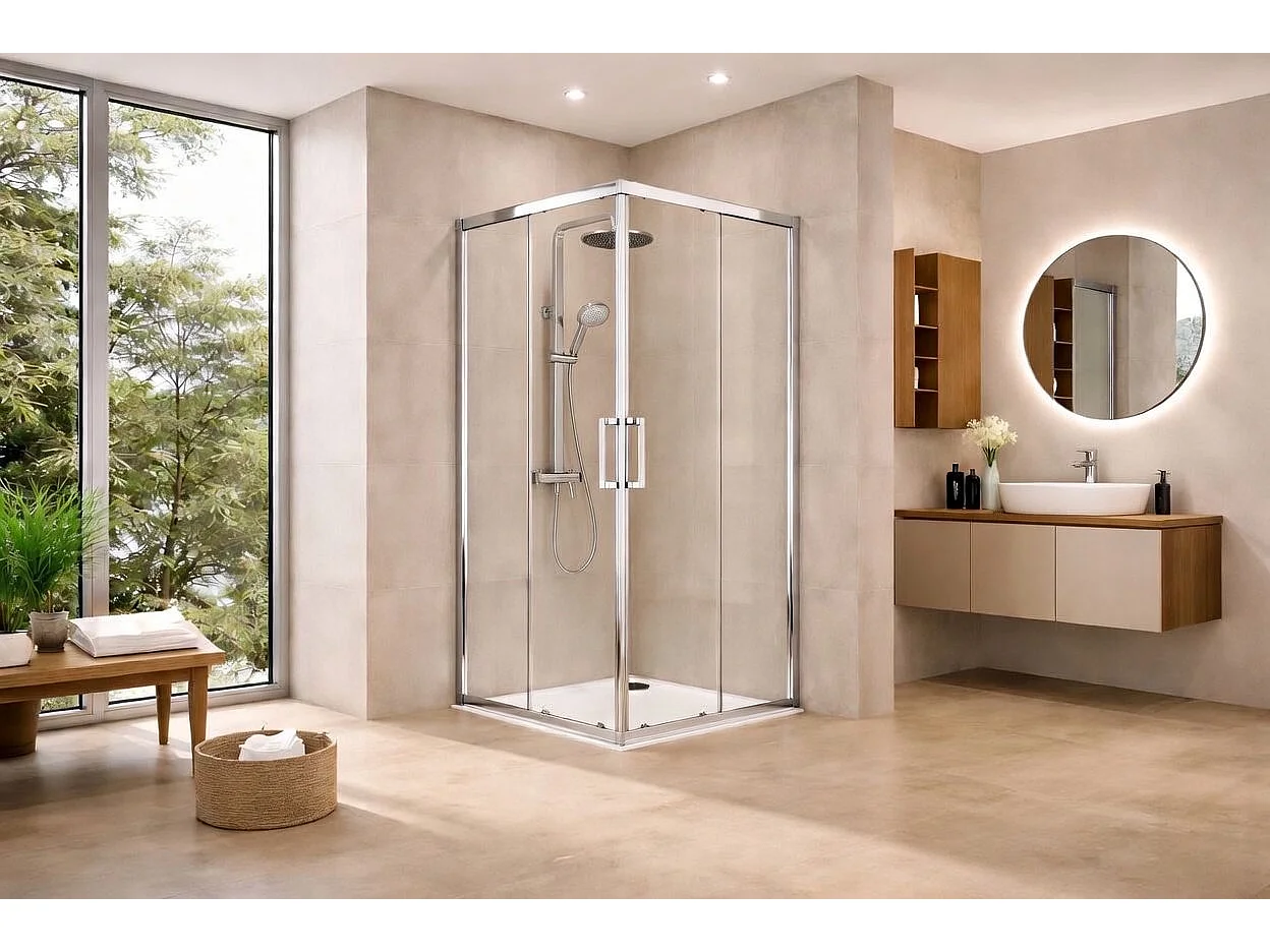 Box doccia angolare 70x70 cm con ante scorrevoli in cristallo temperato 6mm H 190cm LILIA