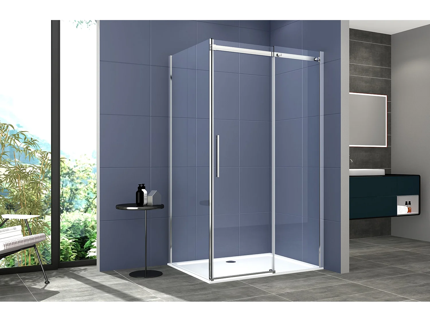 Box Doccia 2 lati 100x150 cm SENZA TELAIO H200 cm da 8mm: lato fisso + porta scorrevole FI