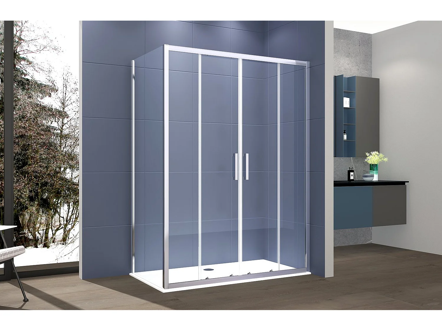 Box Doccia 2 lati 70x190 cm fisso + porta scorrevole apertura centrale H195 cm GAIA Cromat