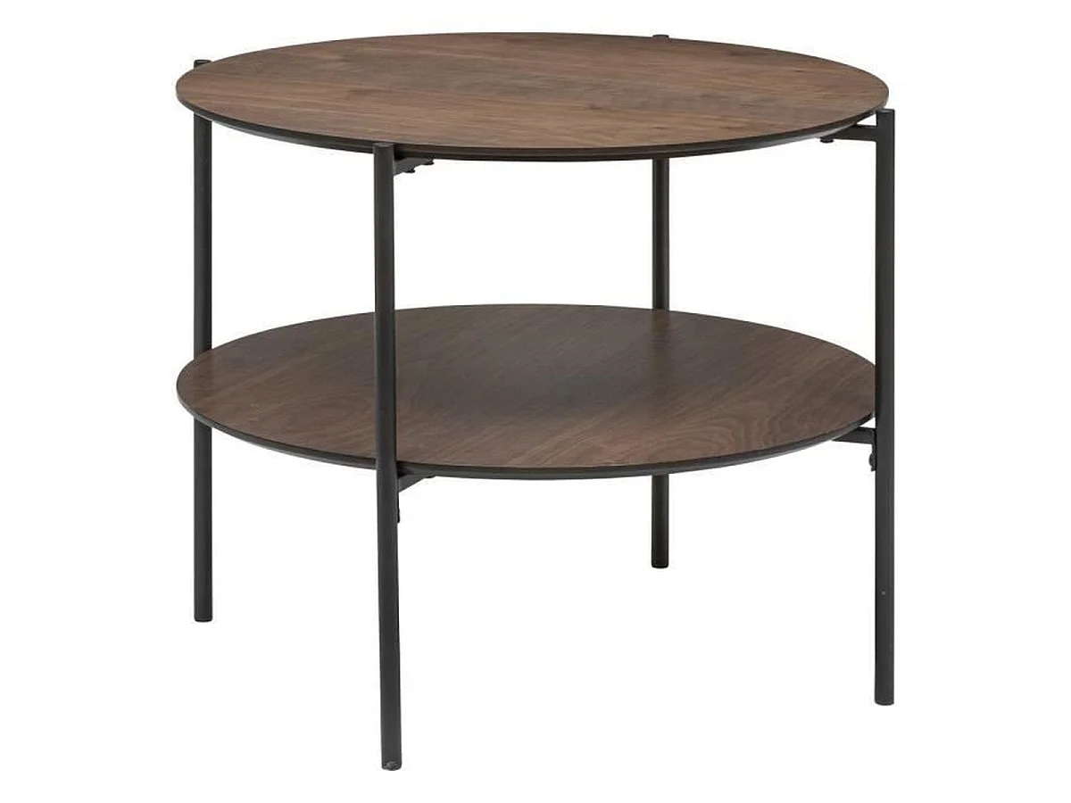 Table basse OCStore GARLE 60 x 60 x 40 cm, plateau arrondi et base à lattes en bois naturel