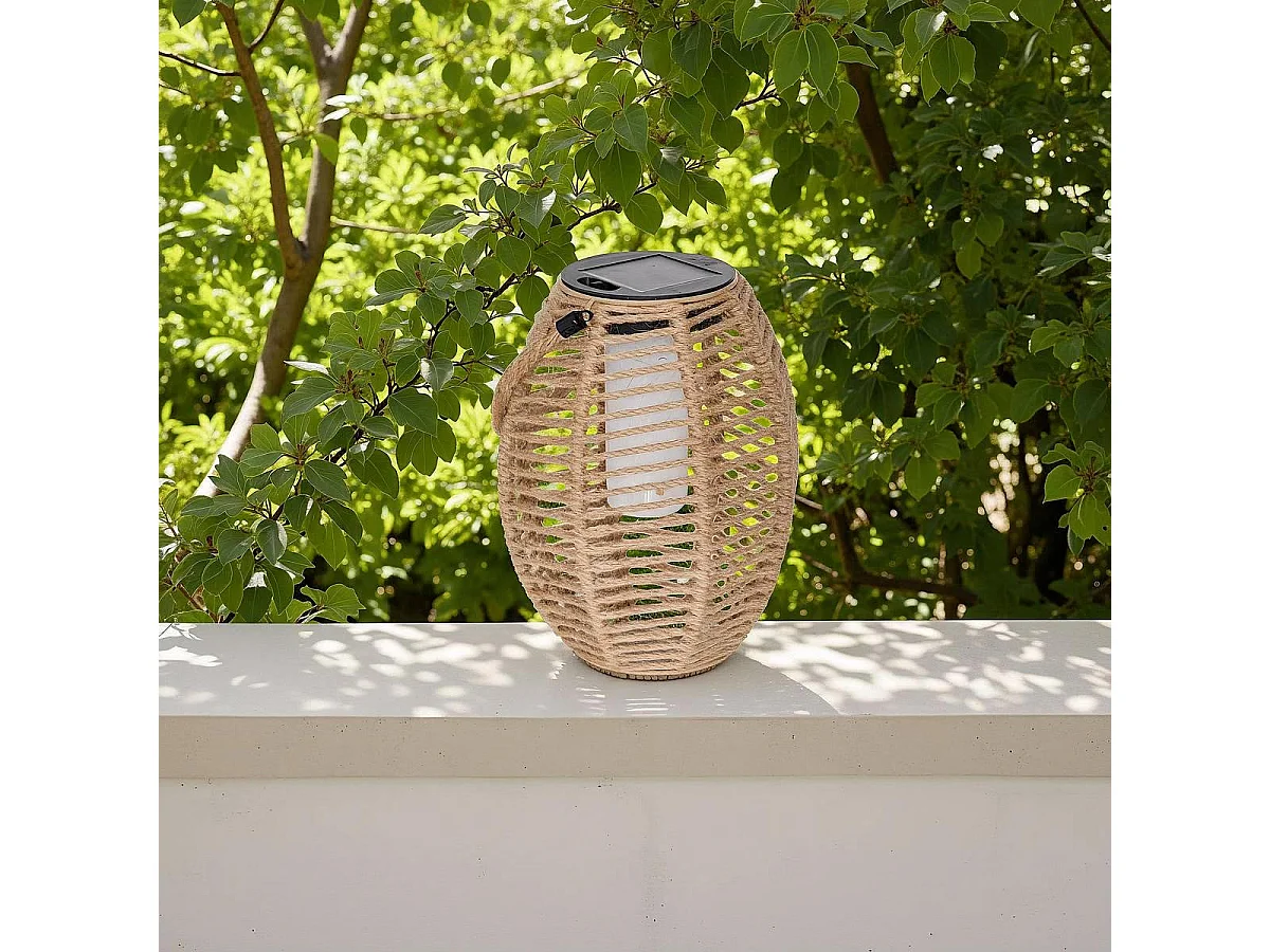 Lanterne d'Extérieur Solaire en Jute "Gina" 20cm Beige