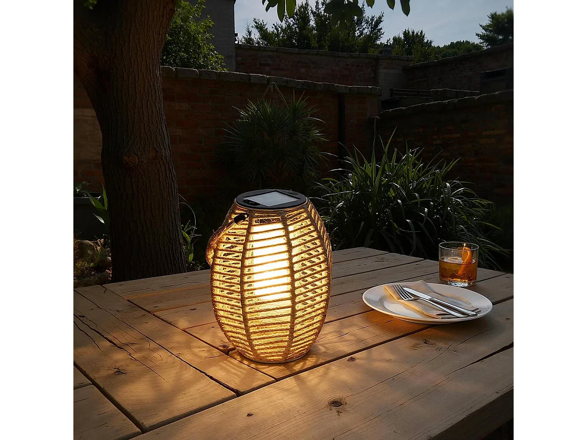 Lanterne d'Extérieur Solaire en Jute "Gina" 20cm Beige