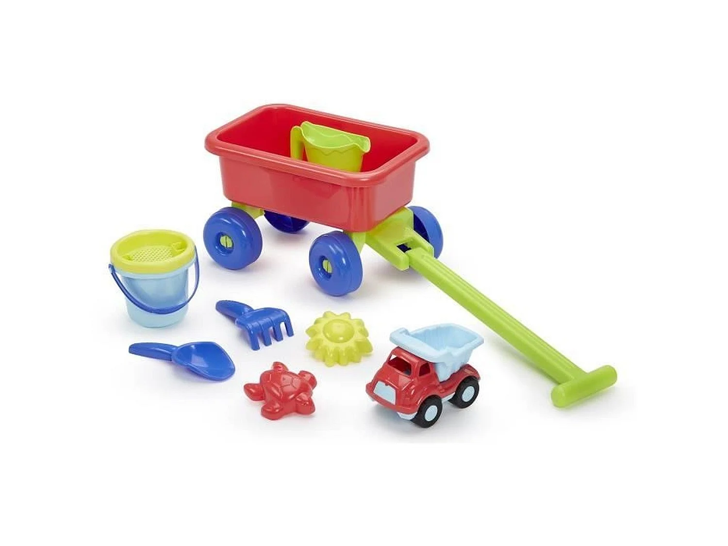 Set de Carrito de Playa Ecoiffier - Cubo, Tamiz, Regadera, Pala, 2 Moldes, 1 Vehículo para Divertirse al Aire Libre