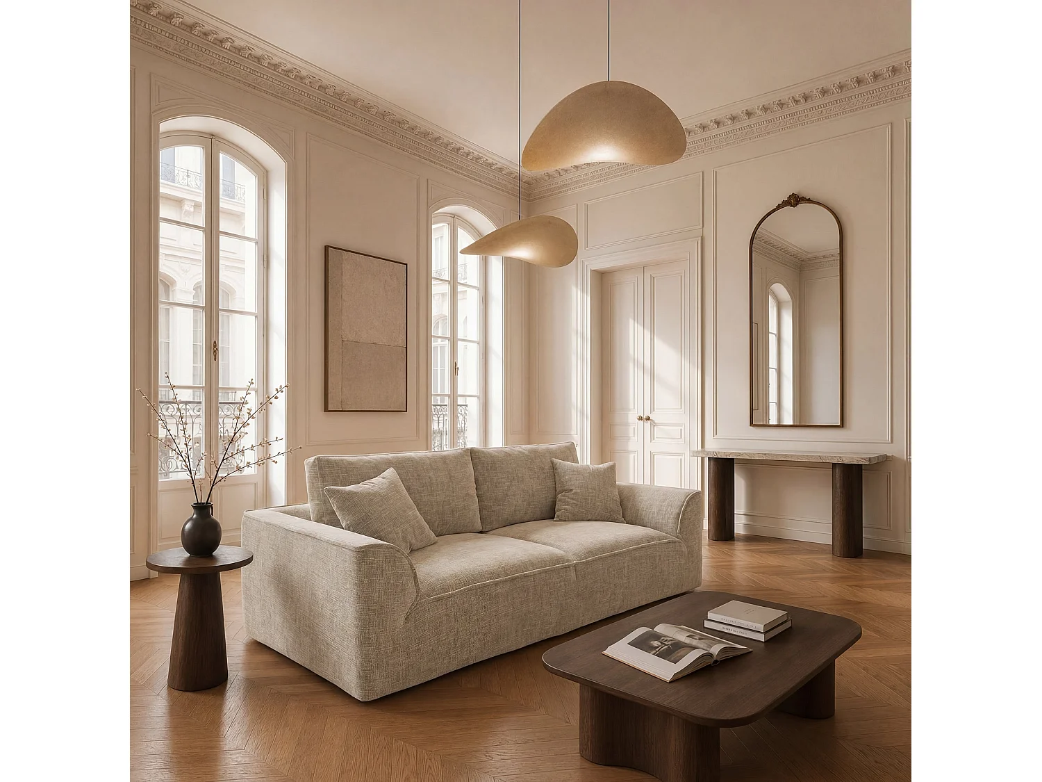 Canapé PURE 3 places en velours texturé beige foncé