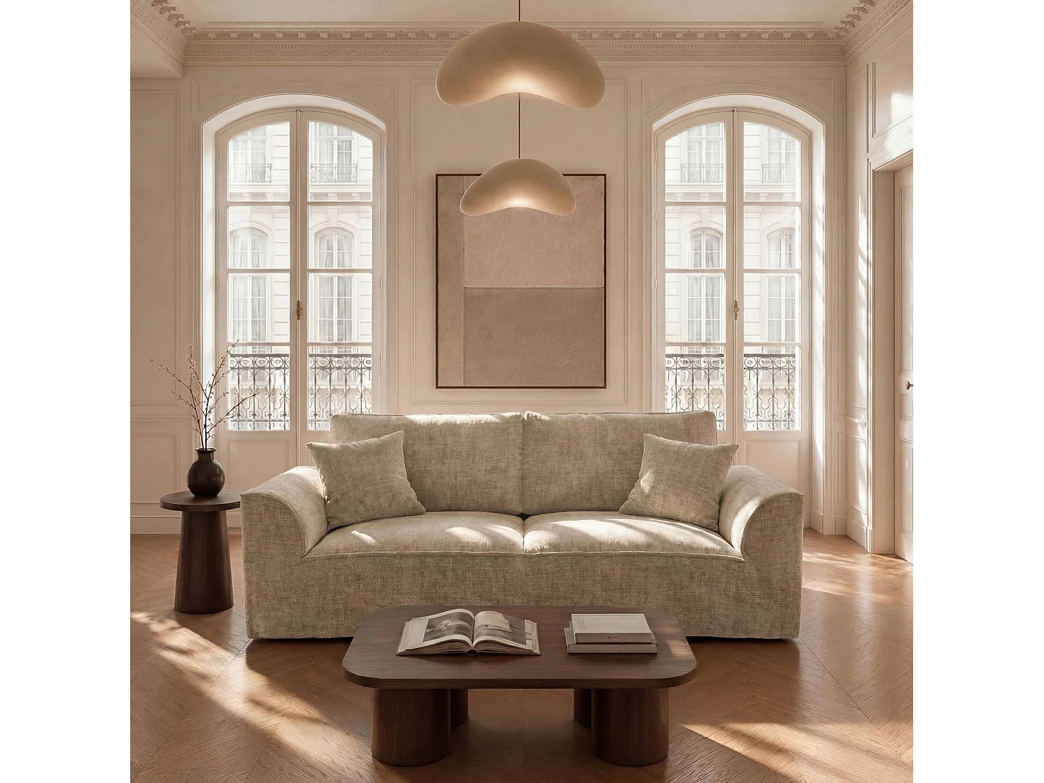 Canapé PURE 3 places en velours texturé beige foncé