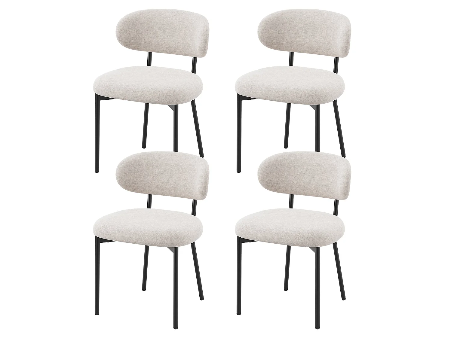 Lot de 4 chaises de salle à manger avec dossier et pieds en métal – Chaises modernes rembourrées en tissu pour cuisine, salle à manger ou salon，beige