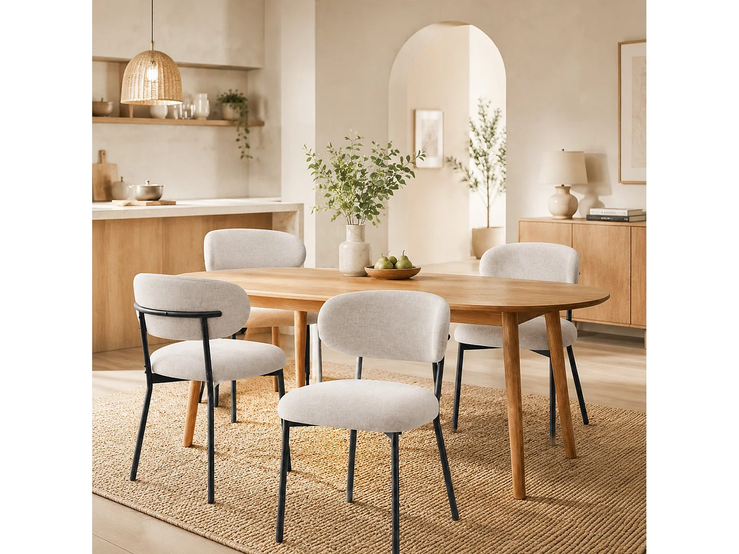Lot de 4 chaises de salle à manger avec dossier et pieds en métal – Chaises modernes rembourrées en tissu pour cuisine, salle à manger ou salon，beige