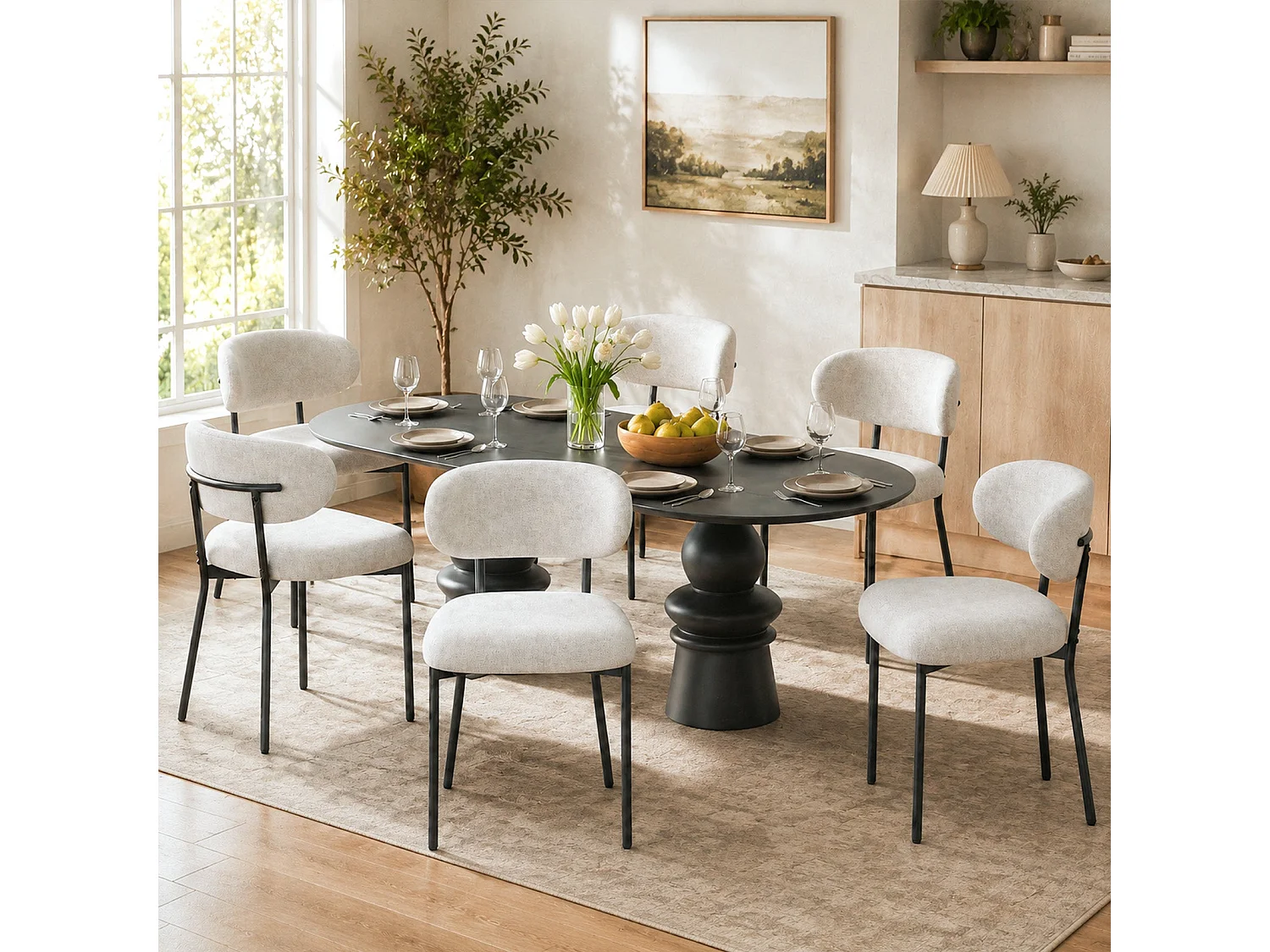 Lot de 4 chaises de salle à manger avec dossier et pieds en métal – Chaises modernes rembourrées en tissu pour cuisine, salle à manger ou salon，beige