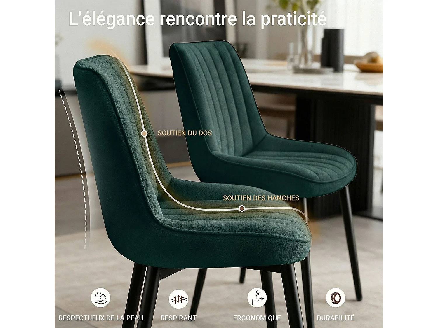 Lot de 2 chaises de salle à manger,Assise généreusement rembourrée et dossier ergonomique pour un confort durable au quotidien,vert