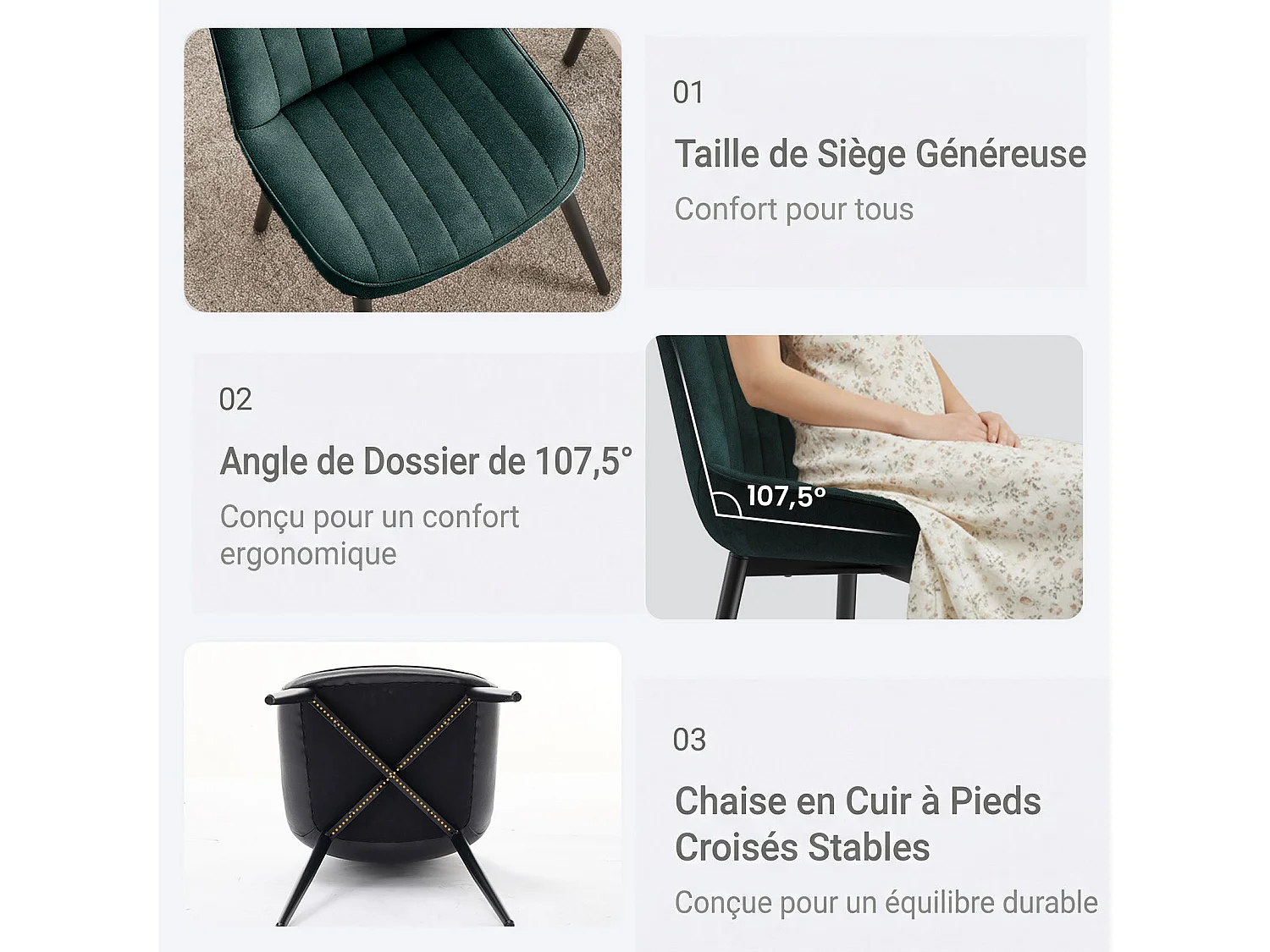 Lot de 2 chaises de salle à manger,Assise généreusement rembourrée et dossier ergonomique pour un confort durable au quotidien,vert