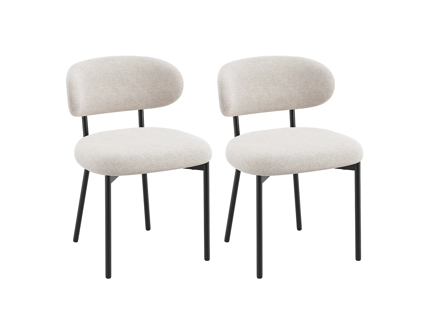 Lot de 2 chaises de salle à manger avec dossier et pieds en métal – Chaises modernes rembourrées en tissu pour cuisine, salle à manger ou salon，beige