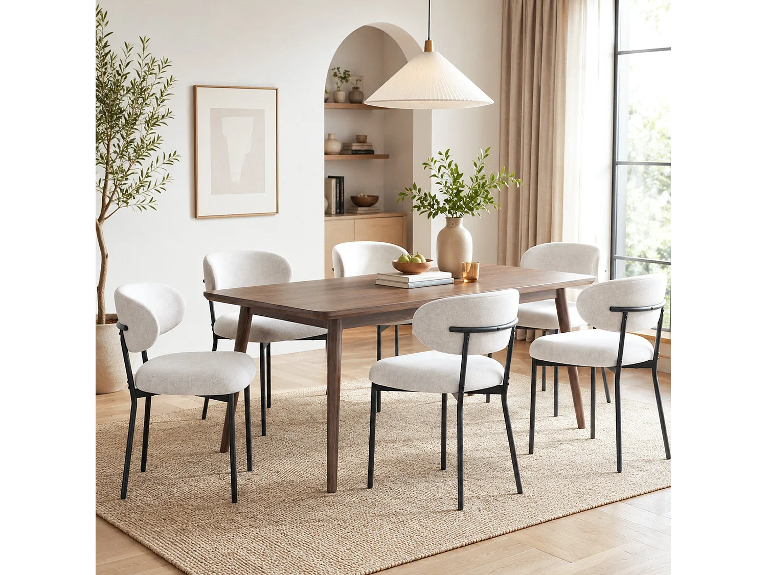 Lot de 2 chaises de salle à manger avec dossier et pieds en métal – Chaises modernes rembourrées en tissu pour cuisine, salle à manger ou salon，beige