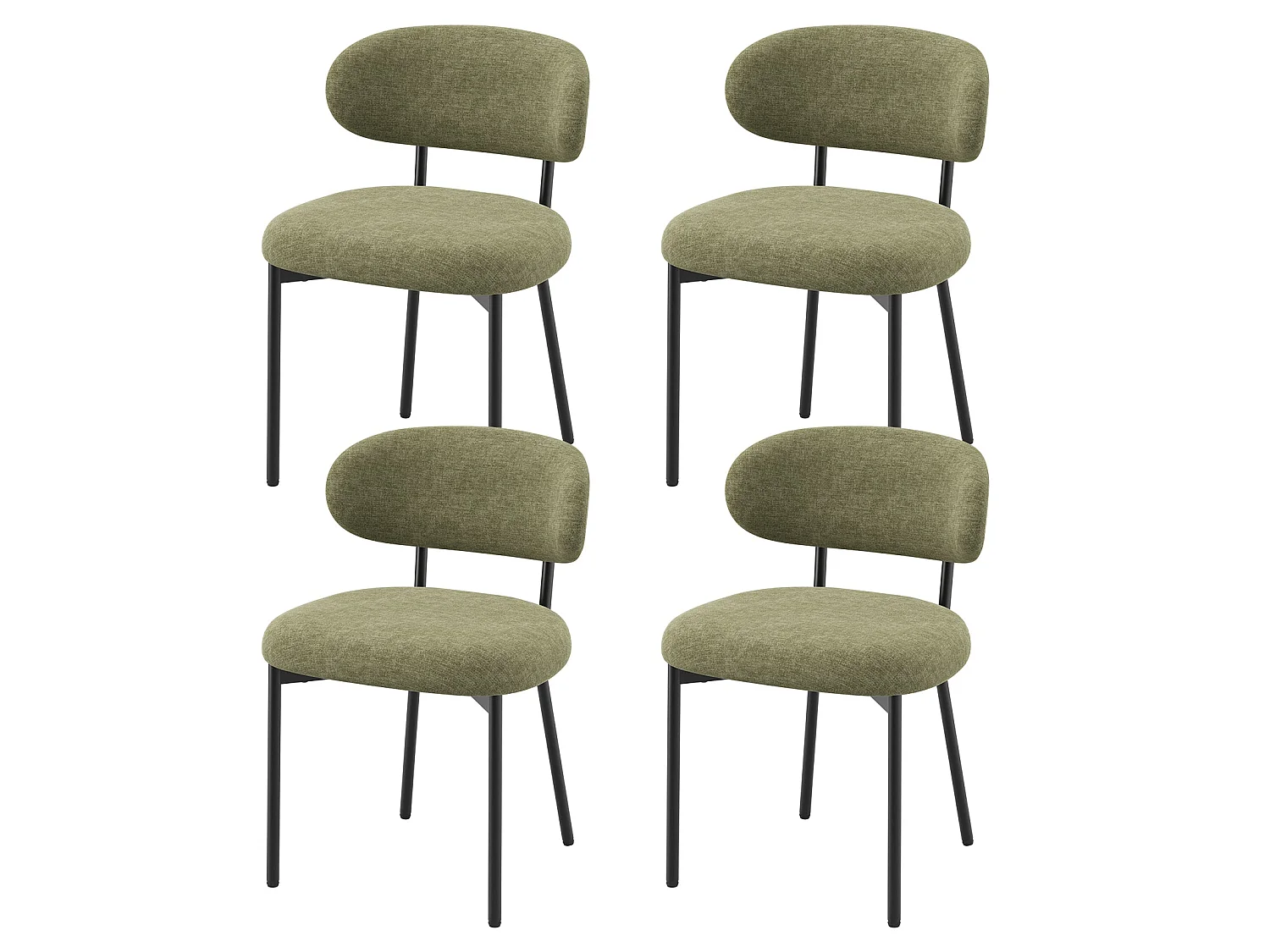Lot de 4 chaises de salle à manger avec dossier et pieds en métal – Chaises modernes rembourrées en tissu pour cuisine, salle à manger ou salon，vert