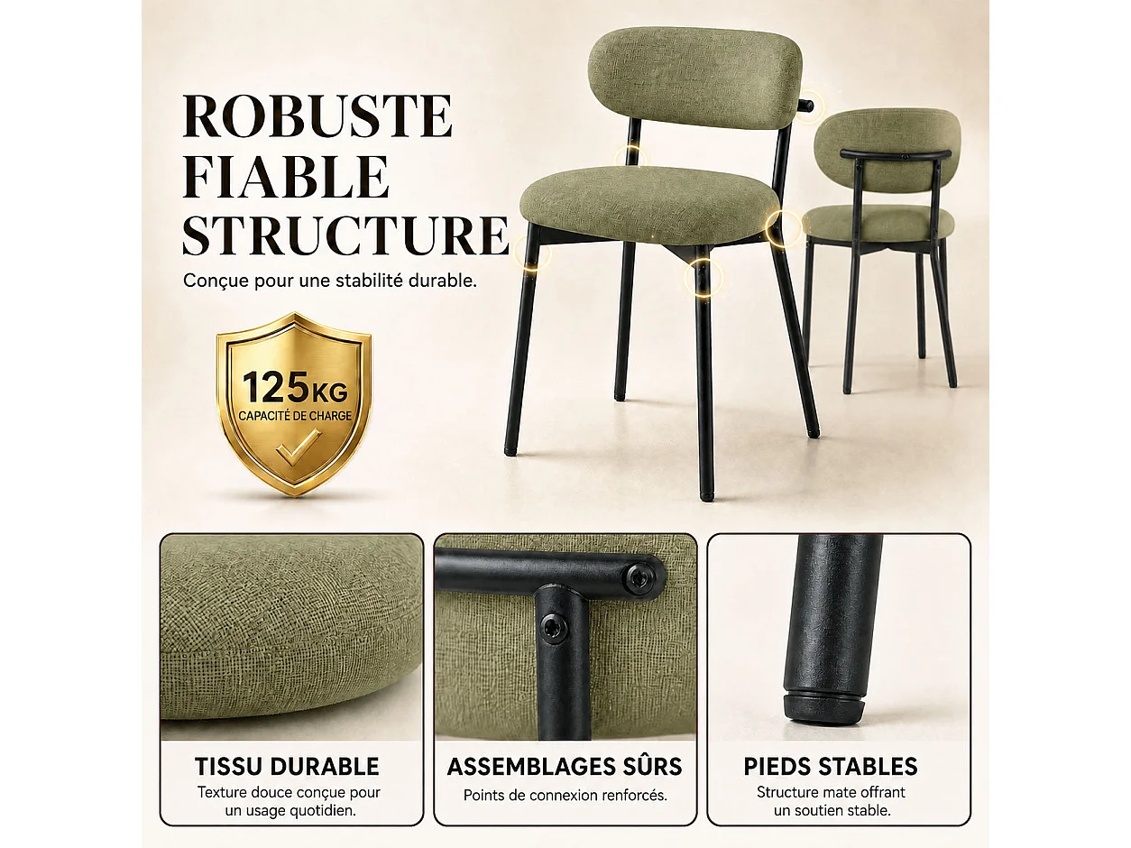 Lot de 4 chaises de salle à manger avec dossier et pieds en métal – Chaises modernes rembourrées en tissu pour cuisine, salle à manger ou salon，vert