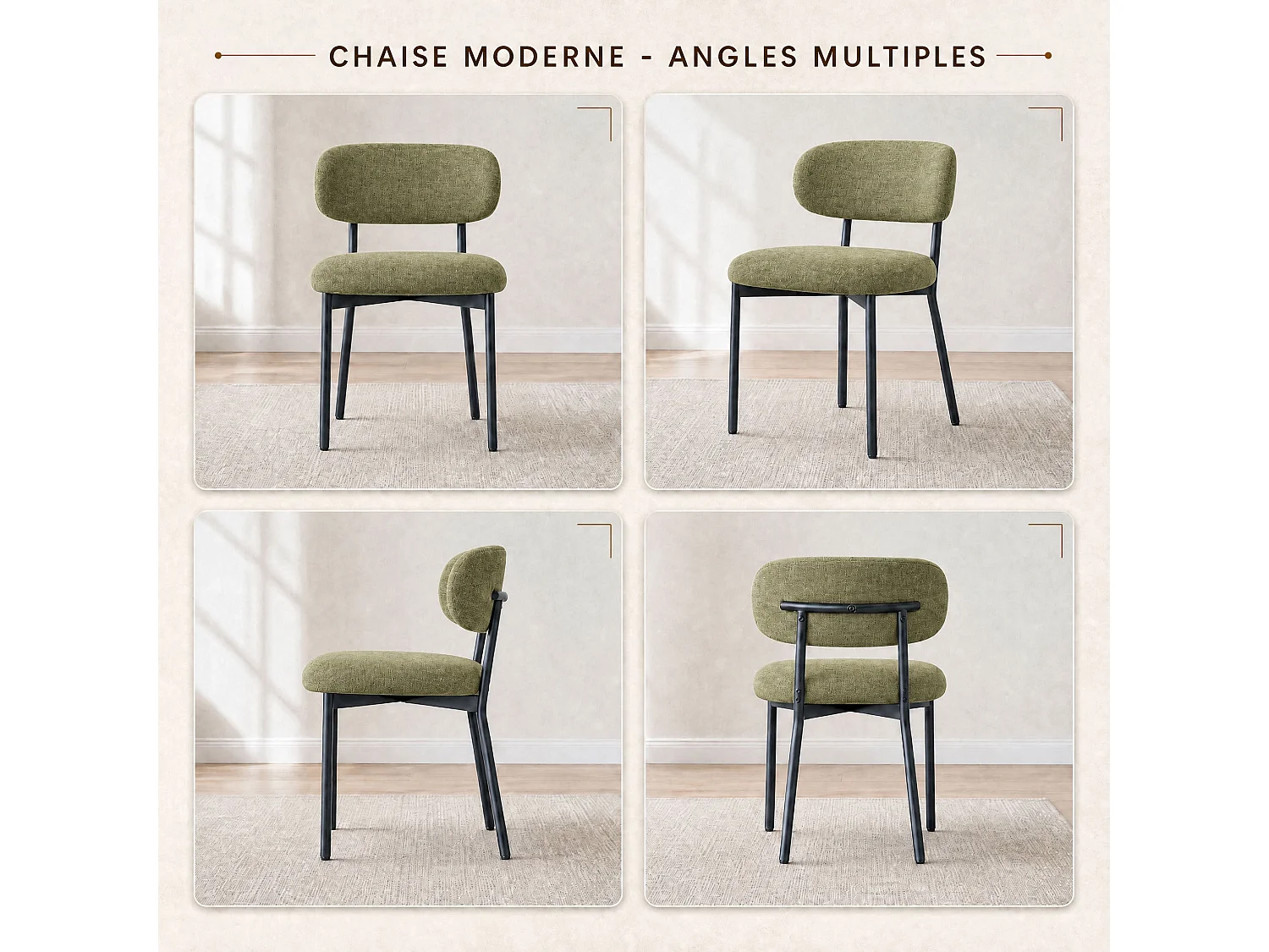 Lot de 4 chaises de salle à manger avec dossier et pieds en métal – Chaises modernes rembourrées en tissu pour cuisine, salle à manger ou salon，vert