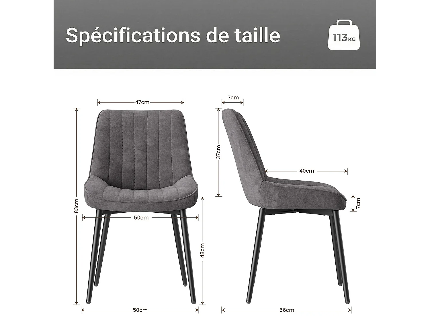 Lot de 2 chaises de salle à manger,Assise généreusement rembourrée et dossier ergonomique pour un confort durable au quotidien,gris