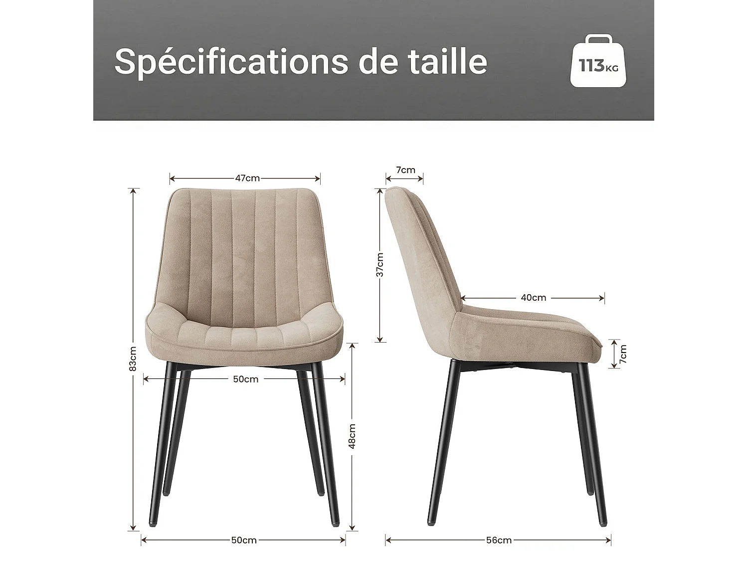 Set di 2 sedie da pranzo, seduta generosamente imbottita e schienale ergonomico per un comfort duraturo ogni giorno, color kaki
