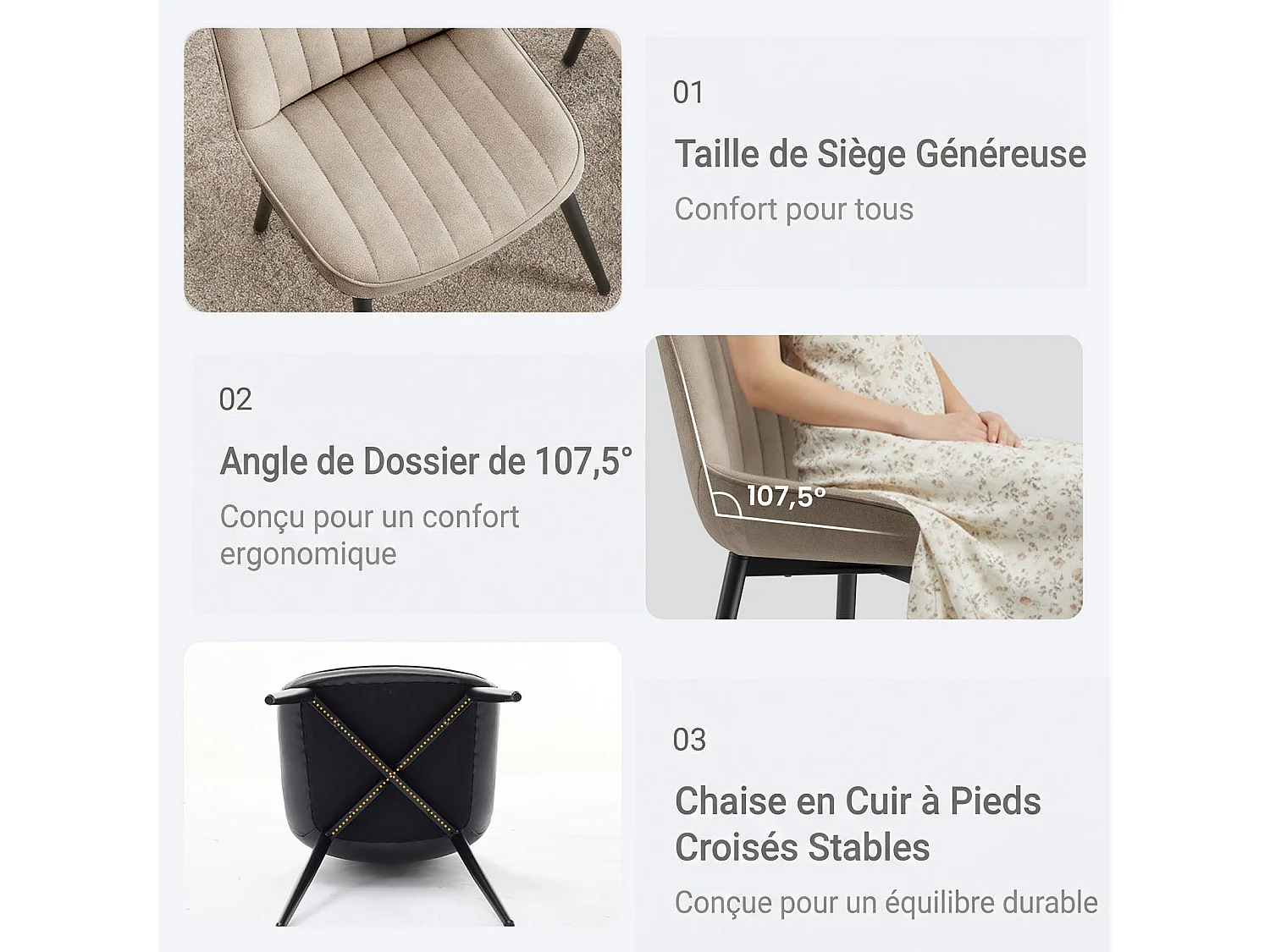 Set di 2 sedie da pranzo, seduta generosamente imbottita e schienale ergonomico per un comfort duraturo ogni giorno, color kaki