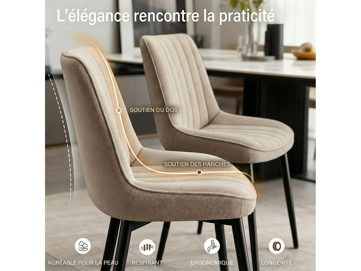 Set di 2 sedie da pranzo, seduta generosamente imbottita e schienale ergonomico per un comfort duraturo ogni giorno, color kaki