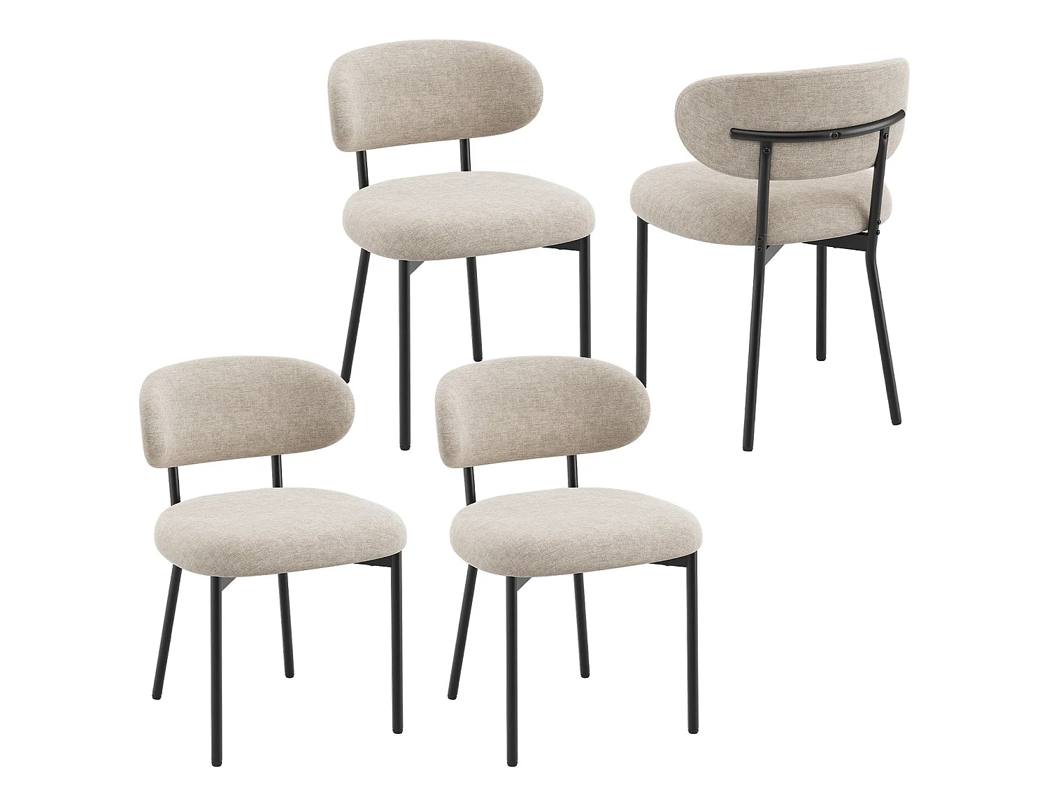 Lot de 4 chaises de salle à manger avec dossier et pieds en métal – Chaises modernes rembourrées en tissu pour cuisine, salle à manger ou salon，marron