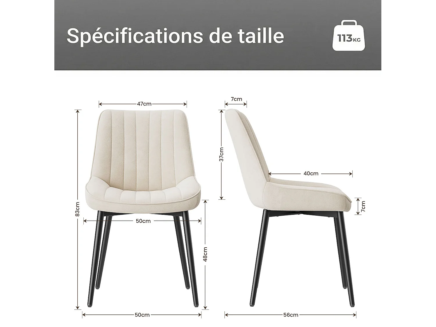 Lot de 2 chaises de salle à manger,Assise généreusement rembourrée et dossier ergonomique pour un confort durable au quotidien,beige