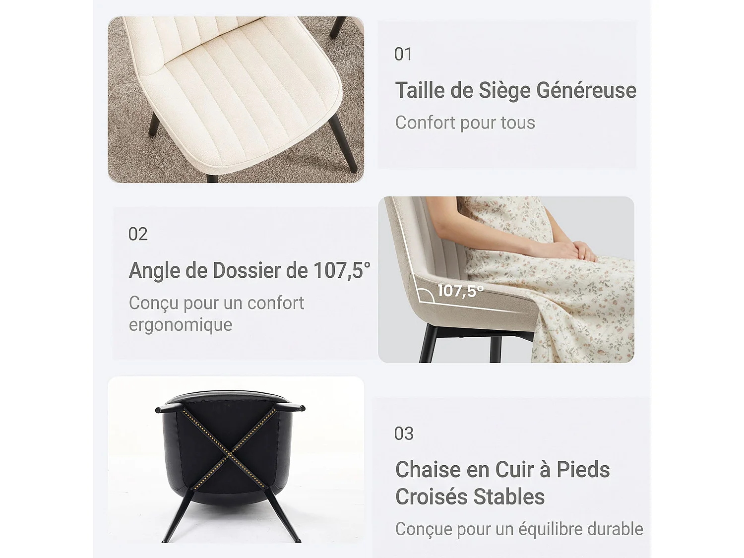 Lot de 2 chaises de salle à manger,Assise généreusement rembourrée et dossier ergonomique pour un confort durable au quotidien,beige